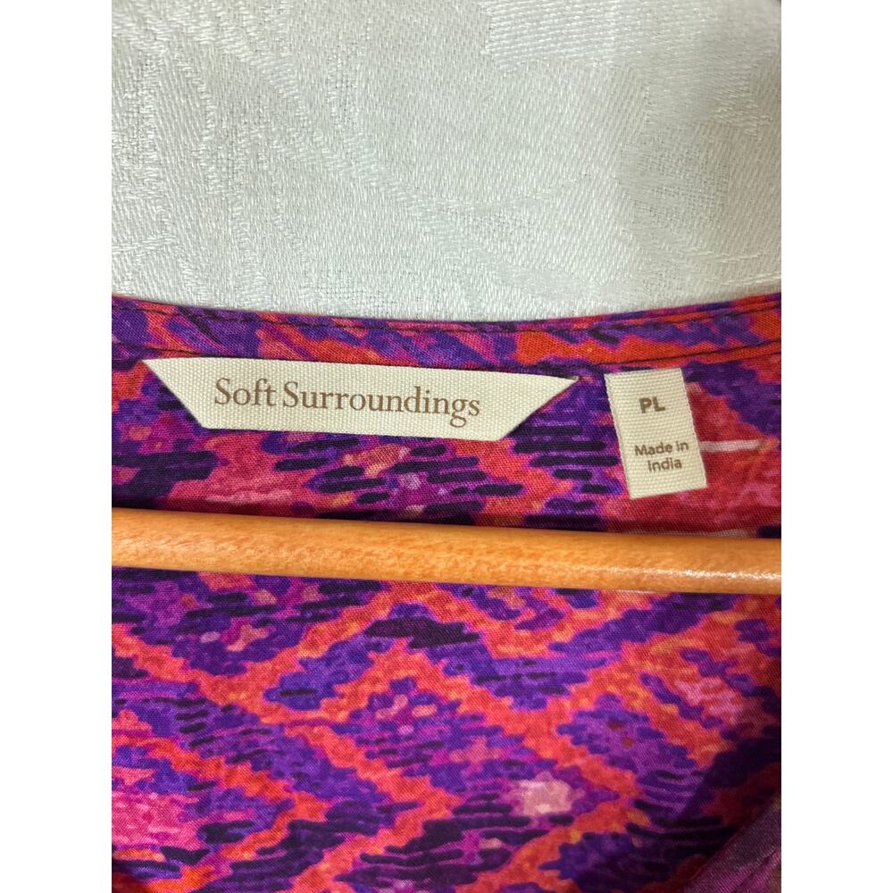 Soft Surroundings Maxi Dress Large PETITE Patchwork Floral Geometric Raspberry - Picture 6 of 9